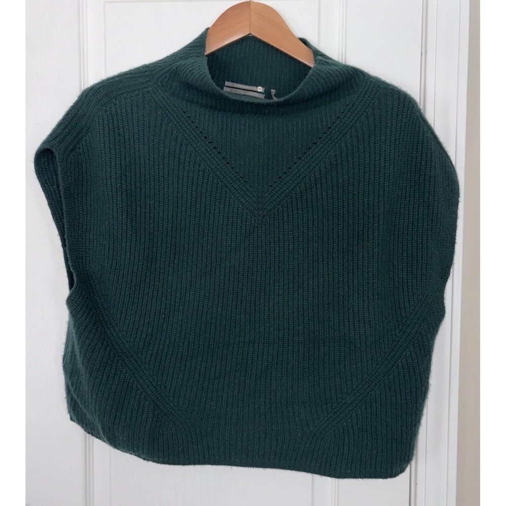 Anthropologie ENZA 100% Cashmere Poncho Sweater Small Green Oversized Mock Neck